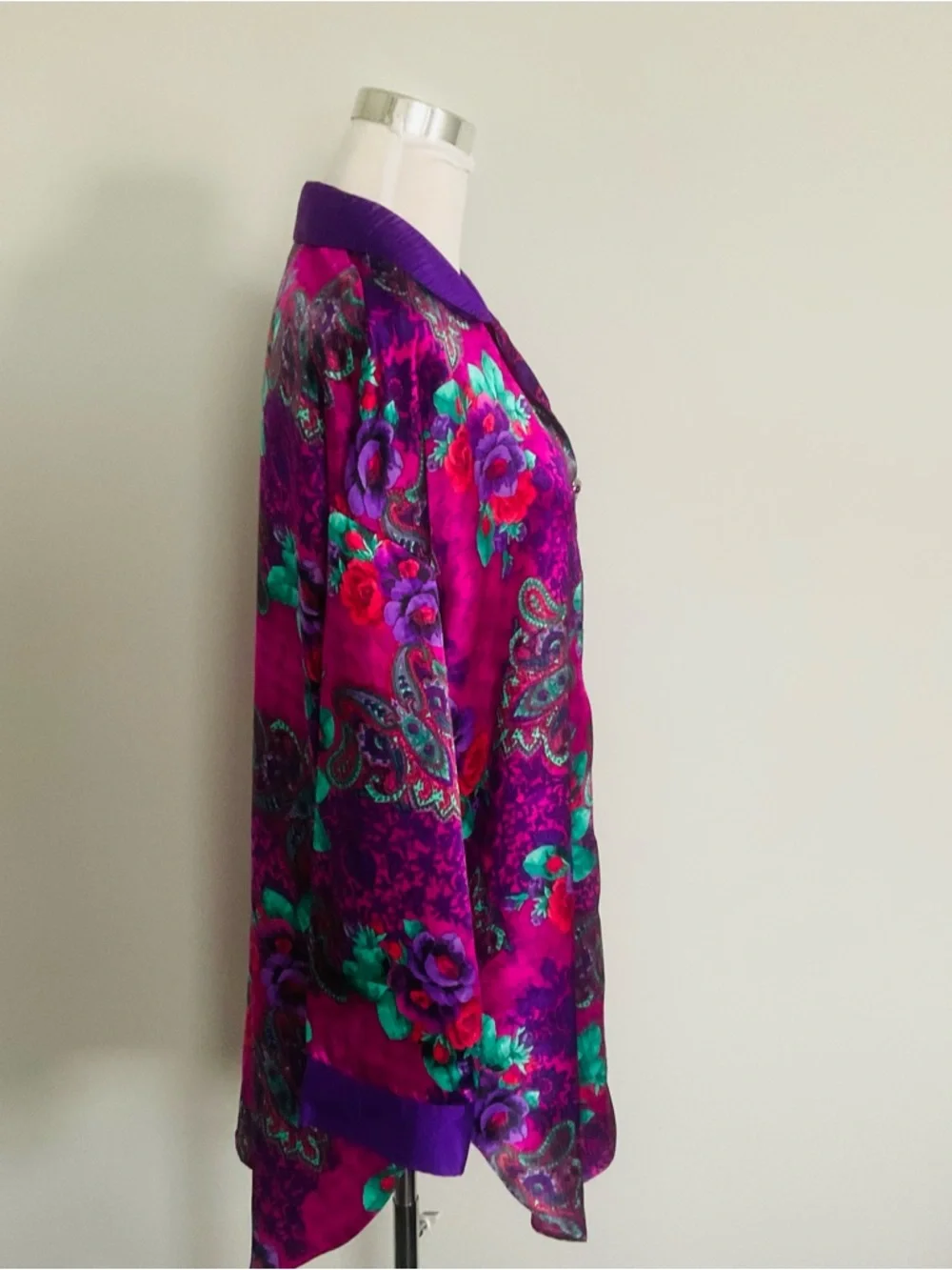 Victoria Secret Floral Multi Colored Night Shirt Long Sleeve Collared M/L-VTG